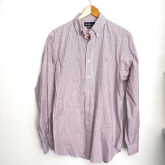 Ralph Lauren Window Pane Checkered Plaid 16 34/35 Button Down Shirt Pink Blue - Picture 1 of 6